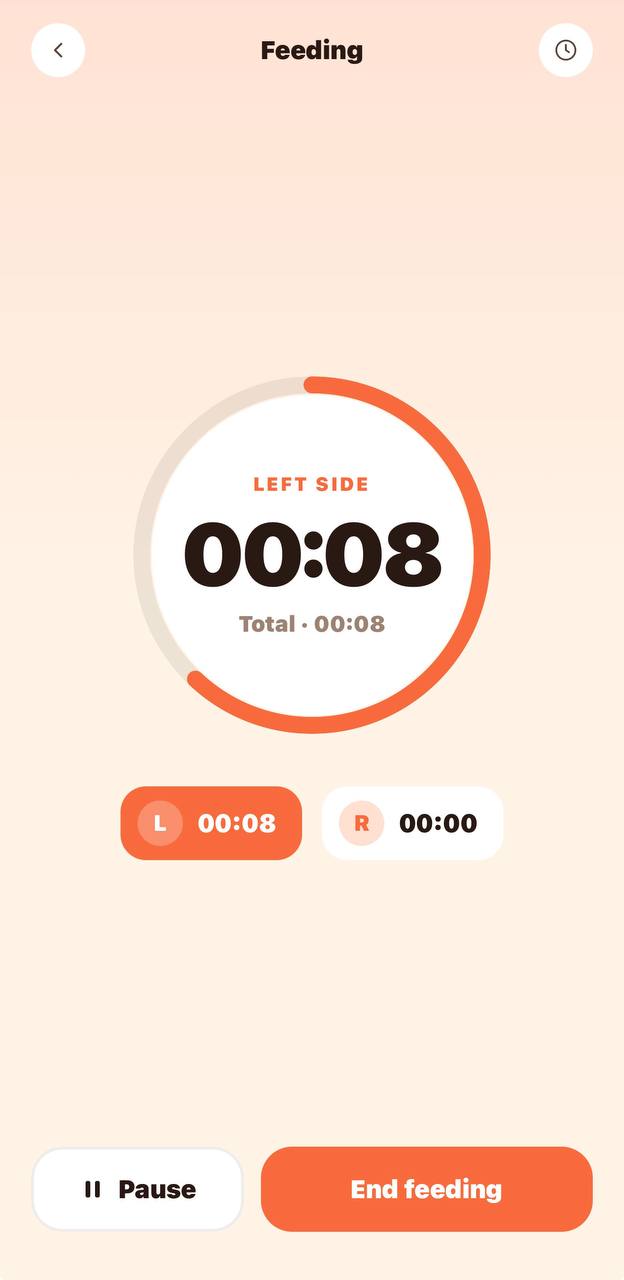 Feeding screen with left/right breast timers